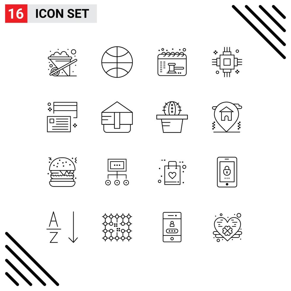User Interface Pack of 16 Basic Outlines of card equipment calendar electronic devices Editable Vector Design Elements