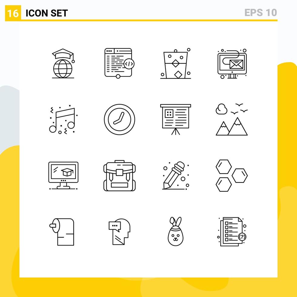 16 Outline concept for Websites Mobile and Apps newsletter email coding digital glass Editable Vector Design Elements