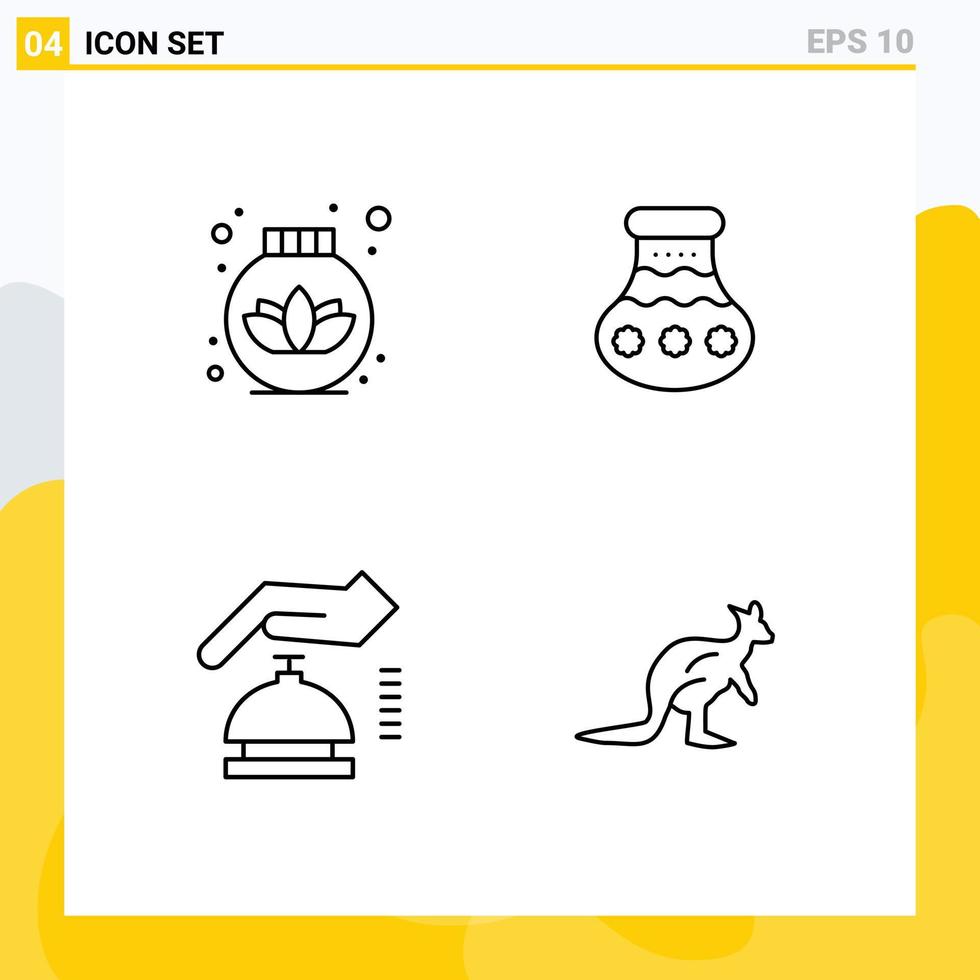 Line Pack of 4 Universal Symbols of lotus alarm pot pongal security Editable Vector Design Elements