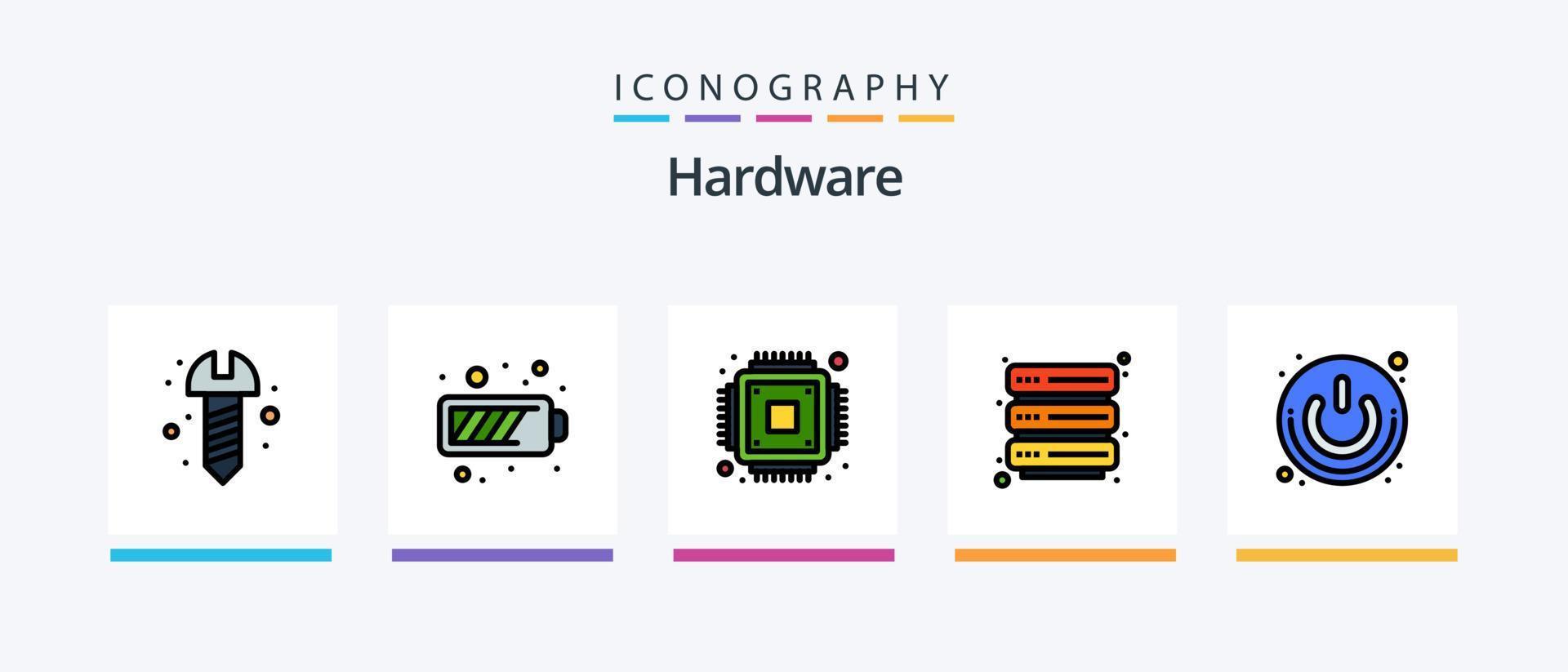 la línea de hardware llenó el paquete de 5 íconos que incluye . hardware. chip. computadora. Wifi. diseño de iconos creativos vector