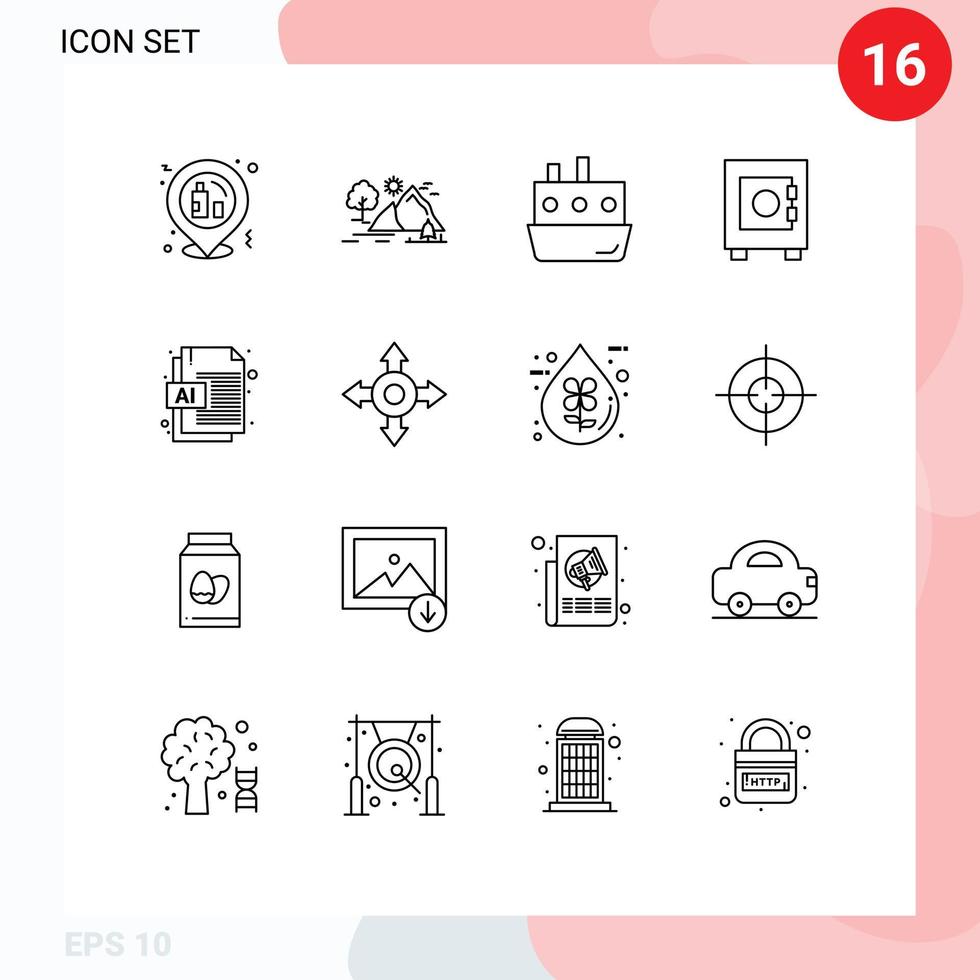 User Interface Pack of 16 Basic Outlines of ai lock sun locker traffic Editable Vector Design Elements