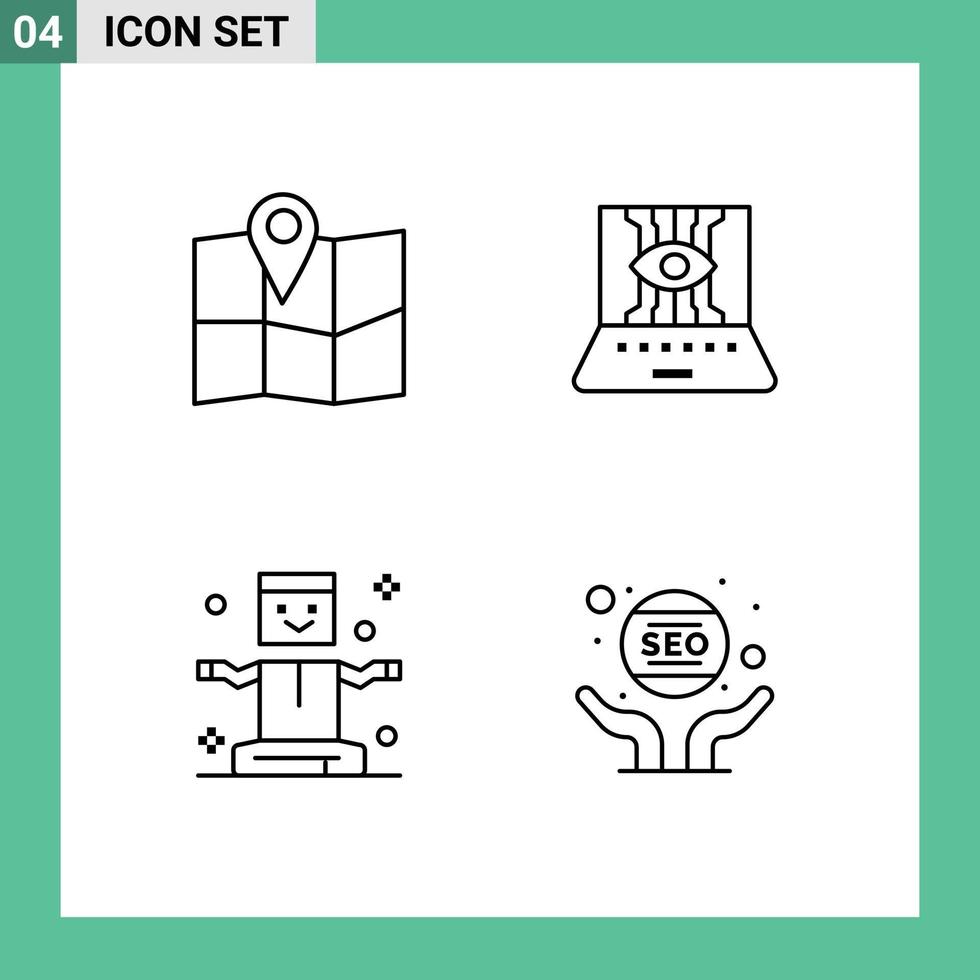 Mobile Interface Line Set of 4 Pictograms of location fly applied science technic magic Editable Vector Design Elements