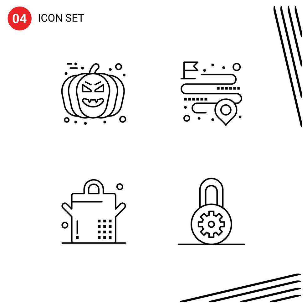 Pack of 4 Modern Filledline Flat Colors Signs and Symbols for Web Print Media such as face saucepan avatar map lock Editable Vector Design Elements
