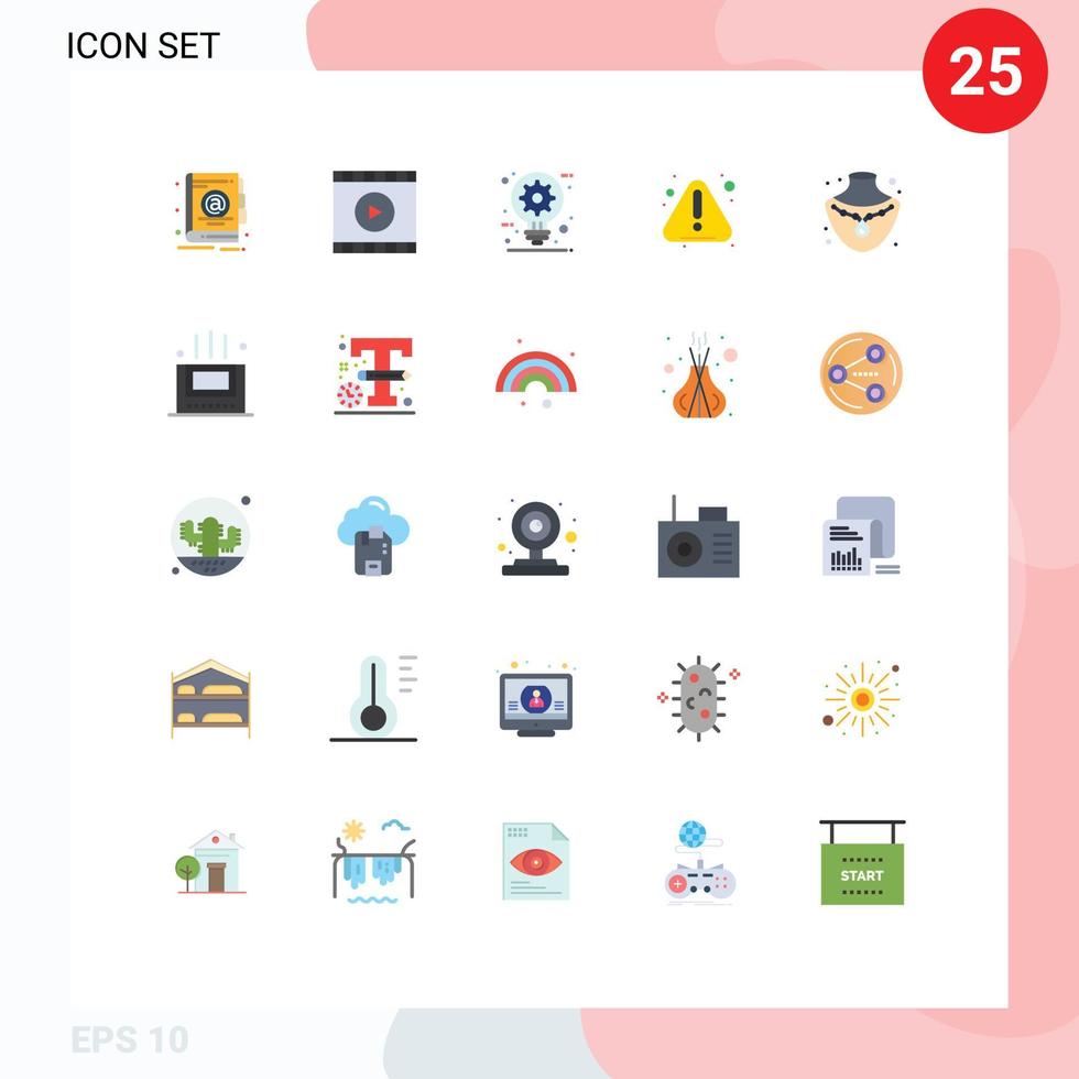 Set of 25 Commercial Flat Colors pack for jewelry warning construction notice alert Editable Vector Design Elements