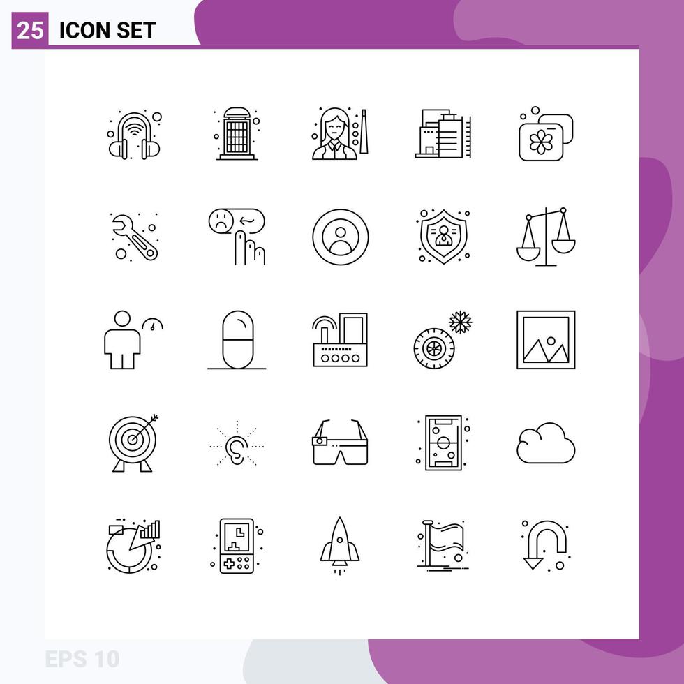 25 Thematic Vector Lines and Editable Symbols of beauty industry player factory building Editable Vector Design Elements