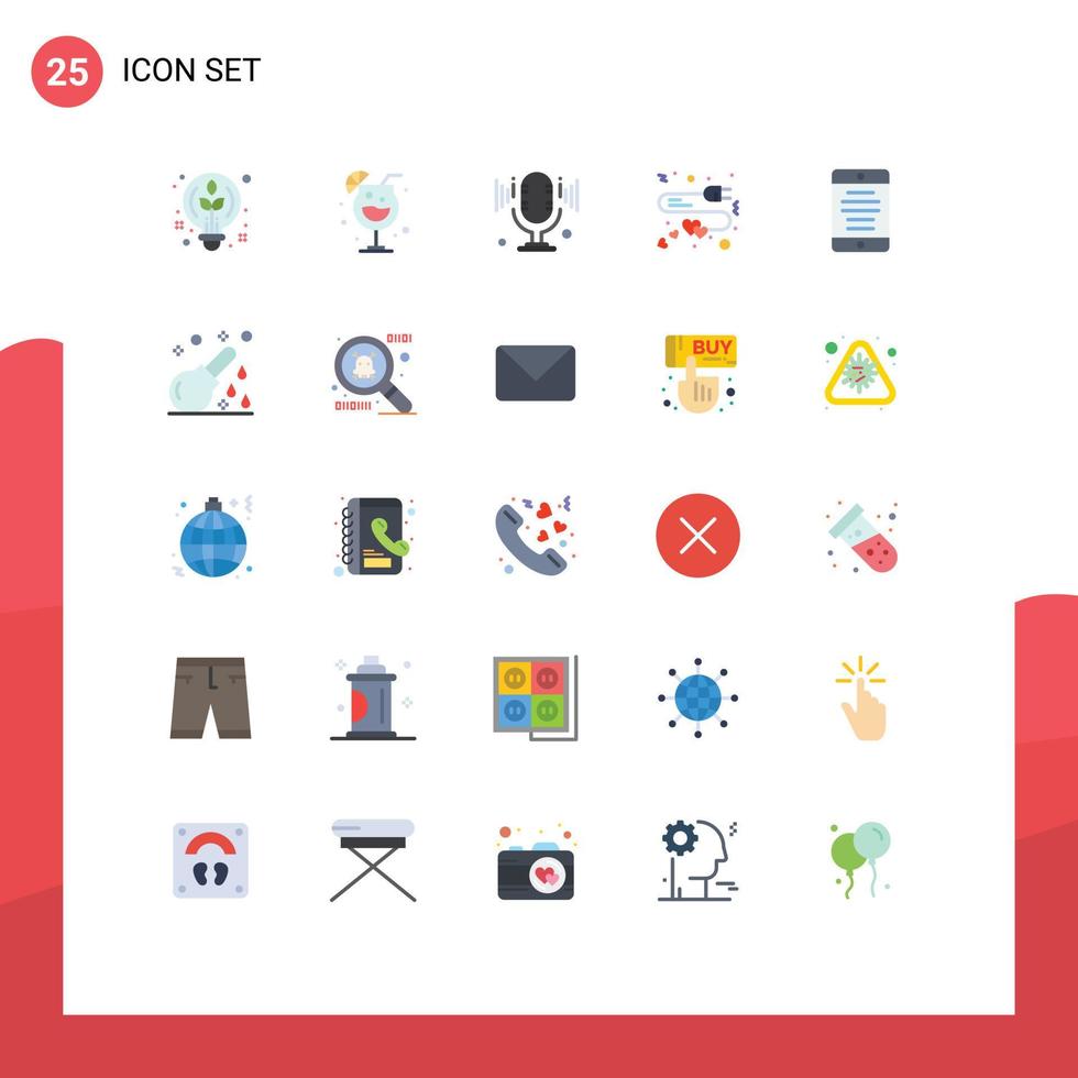 25 concepto de color plano para sitios web móviles y aplicaciones interfaz de micrófono de teléfono móvil carga elementos de diseño vectorial editables vector