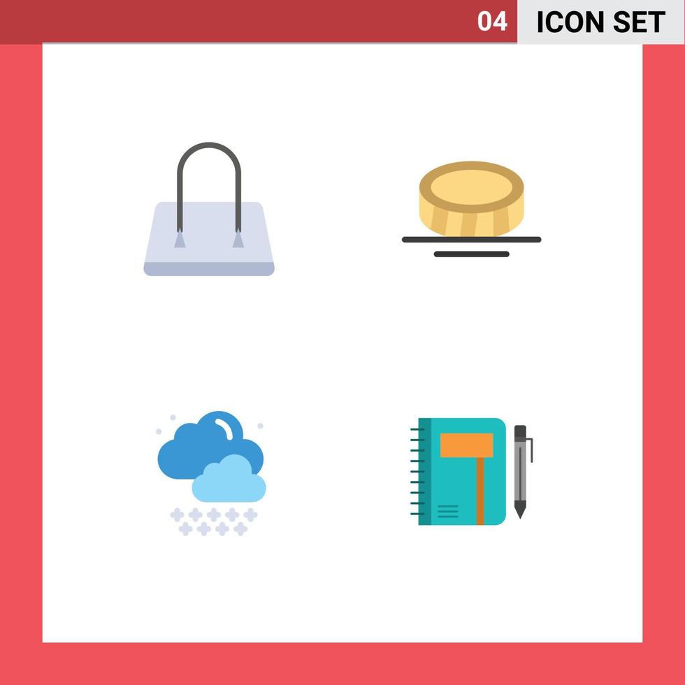 4 Universal Flat Icon Signs Symbols of bag workbook cash cloud note Editable Vector Design Elements