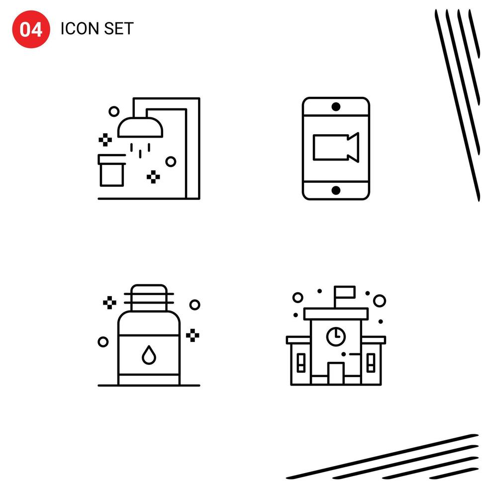 Modern Set of 4 Filledline Flat Colors and symbols such as bath oil sport camera spa Editable Vector Design Elements