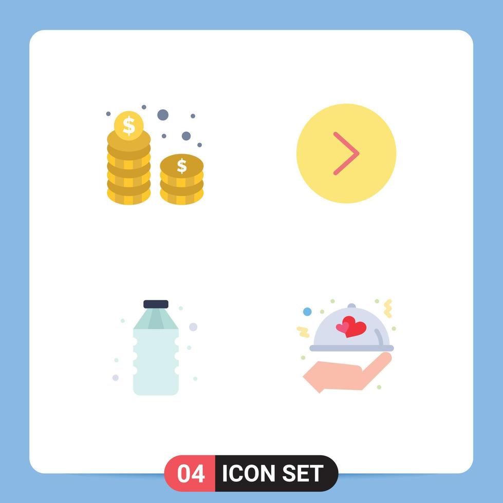 Group of 4 Flat Icons Signs and Symbols for coins drink cash circle water Editable Vector Design Elements