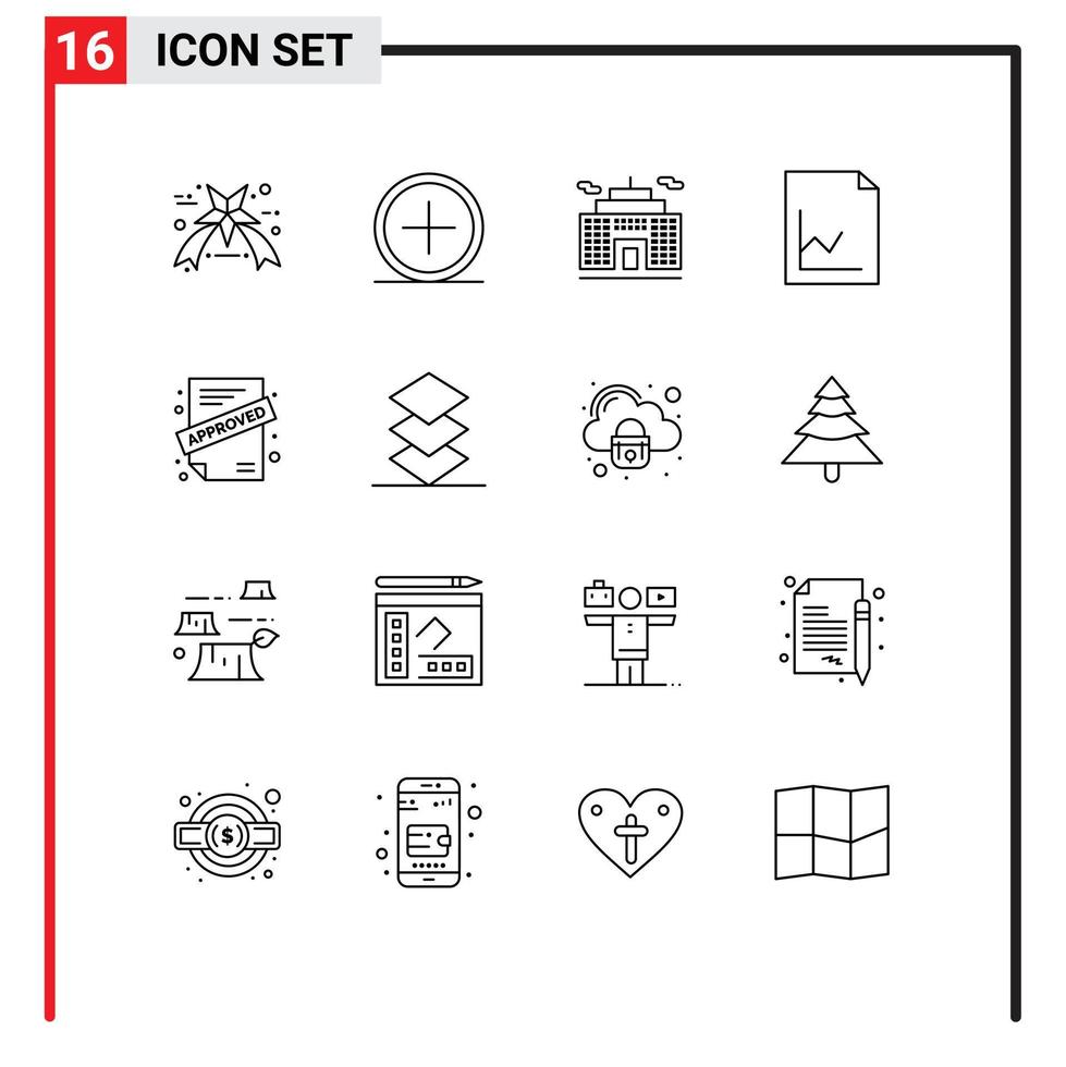 16 User Interface Outline Pack of modern Signs and Symbols of arrange approved building application document Editable Vector Design Elements