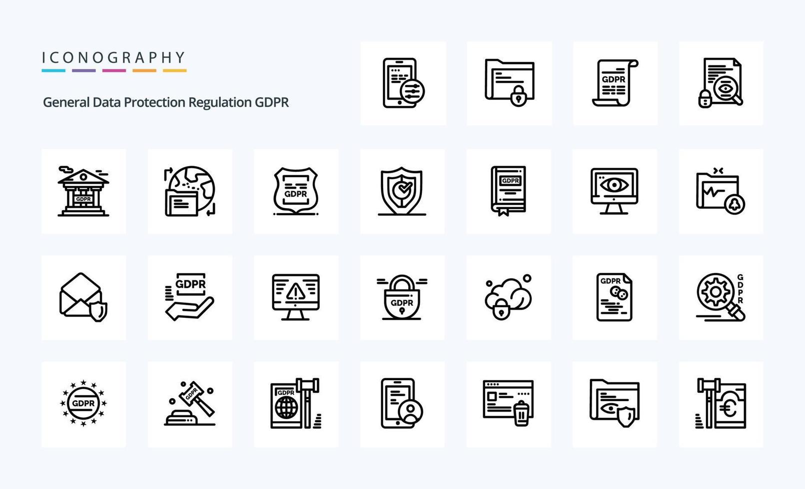 paquete de iconos de línea 25 gdpr vector