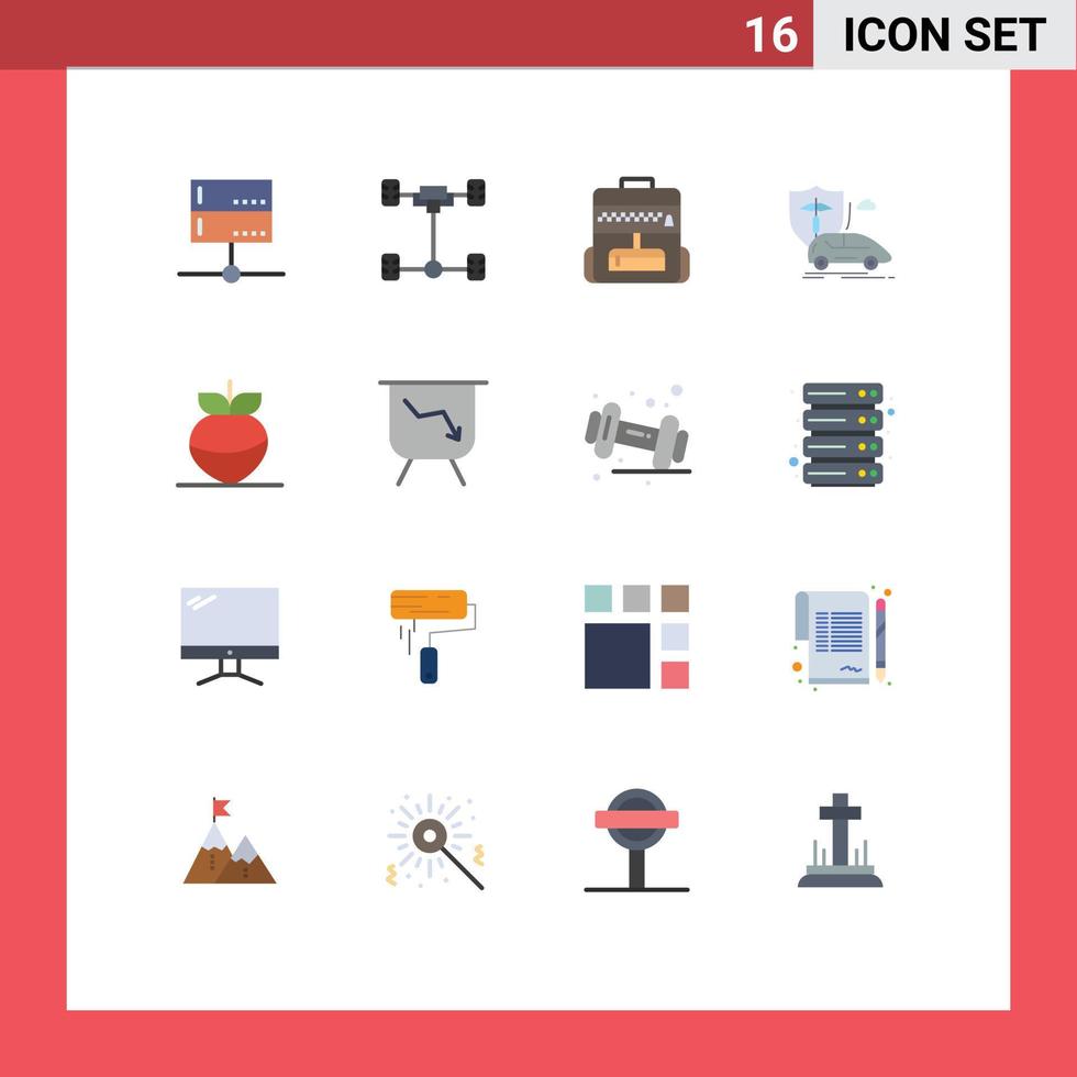 Group of 16 Flat Colors Signs and Symbols for food transport mechanics insurance car Editable Pack of Creative Vector Design Elements