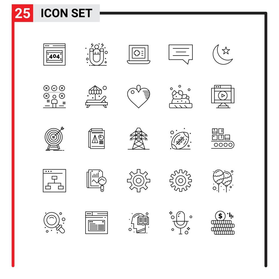 conjunto moderno de 25 líneas y símbolos como elementos de diseño vectorial editables de chat de luna portátil nocturno vector