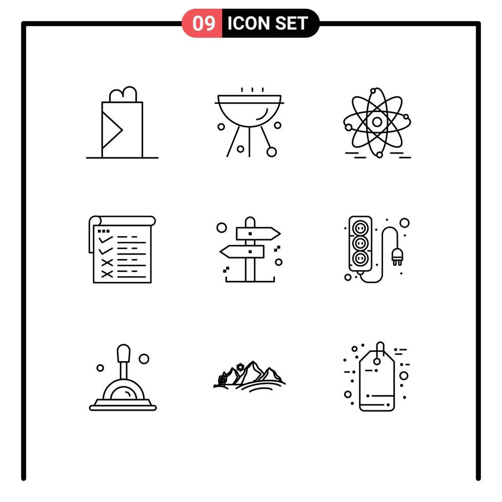 Set of 9 Vector Outlines on Grid for direction business atom qa testing Editable Vector Design Elements