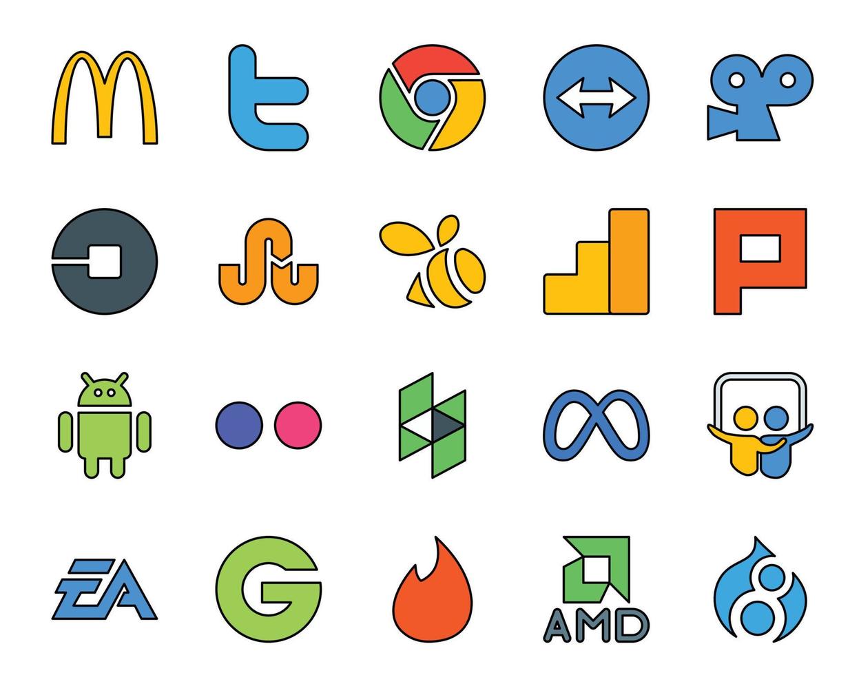 20 Social Media Icon Pack Including facebook houzz driver flickr plurk vector