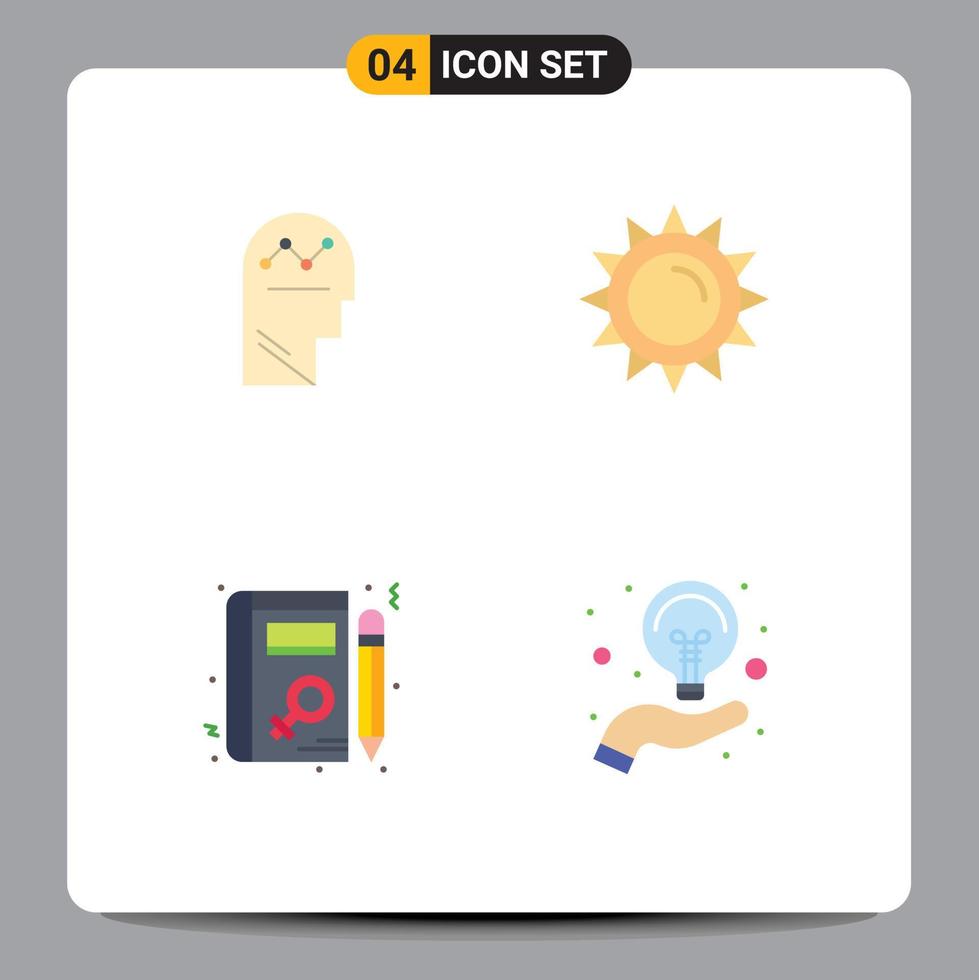 Set of 4 Commercial Flat Icons pack for user book man brightness woman Editable Vector Design Elements