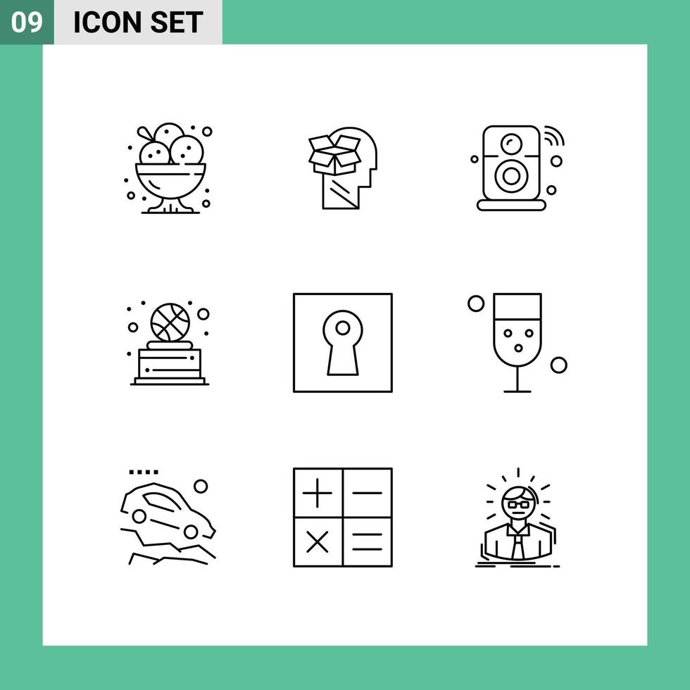 Mobile Interface Outline Set of 9 Pictograms of trophy basketball user wifi internet of things Editable Vector Design Elements