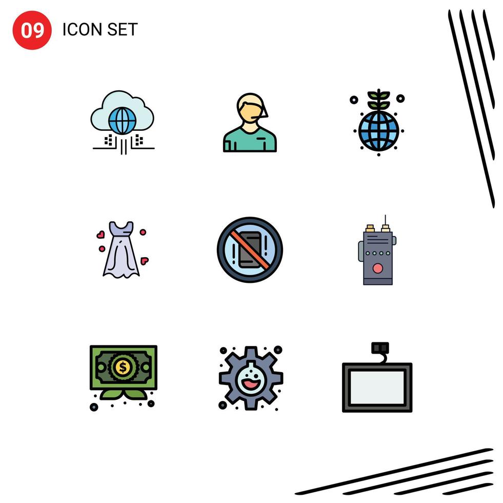 Set of 9 Modern UI Icons Symbols Signs for avoid wedding dress referee women green Editable Vector Design Elements