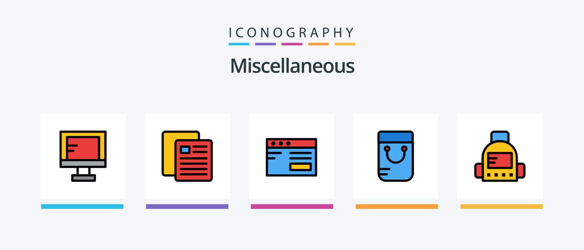 Miscellaneous Line Filled 5 Icon Pack Including . text. drink. write. school. Creative Icons Design vector