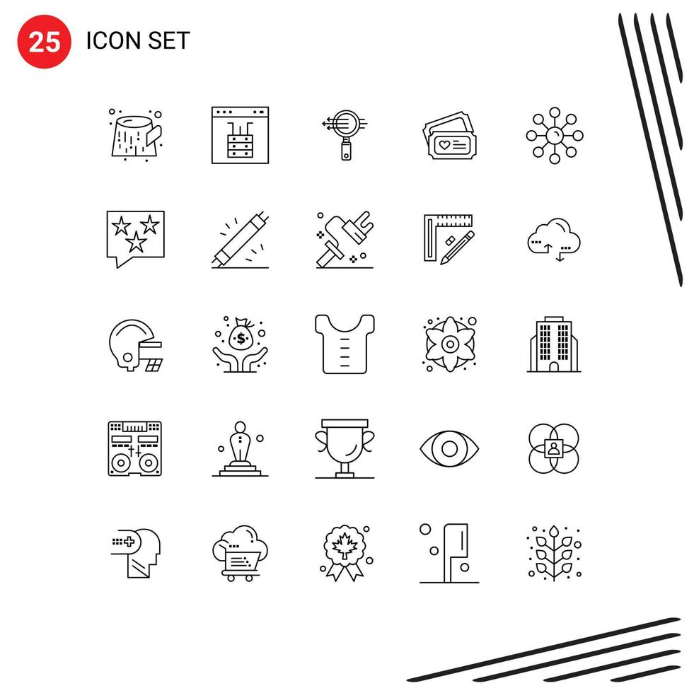 Group of 25 Lines Signs and Symbols for skin wedding search heart tecket Editable Vector Design Elements