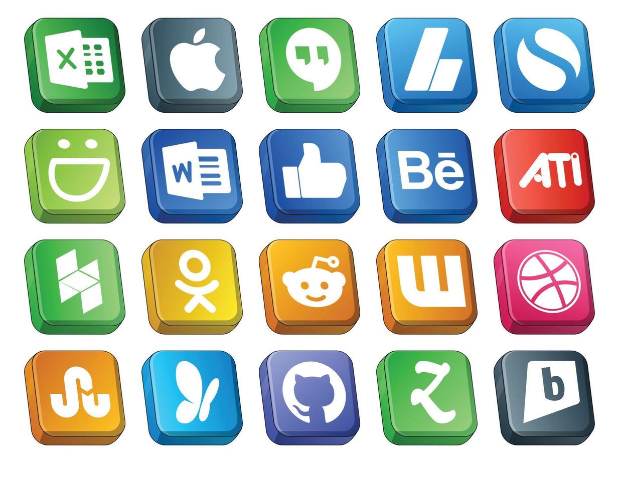Paquete de 20 íconos de redes sociales que incluye msn dribbble como wattpad odnoklassniki vector