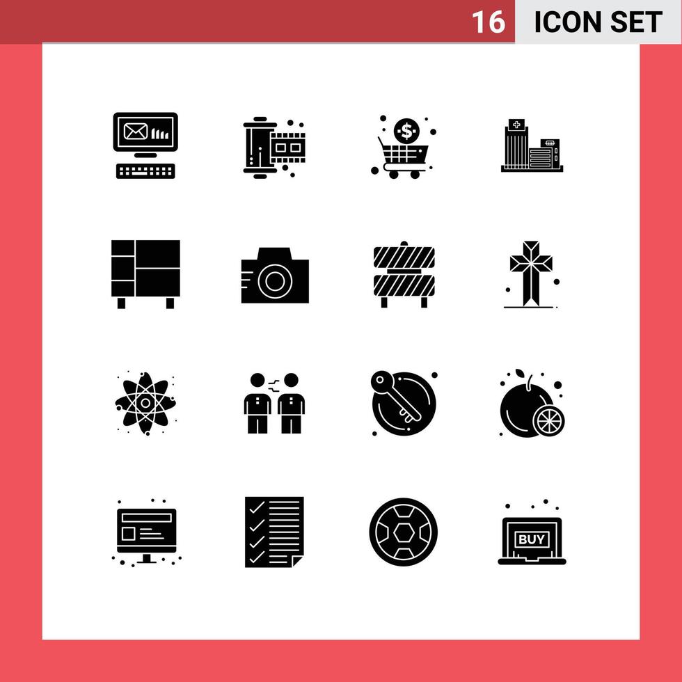 16 Universal Solid Glyphs Set for Web and Mobile Applications appliances appartment business real building Editable Vector Design Elements