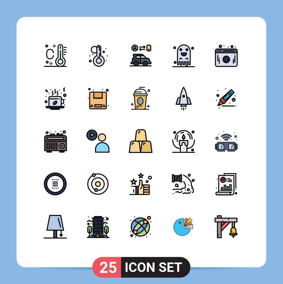 Pictogram Set of 25 Simple Filled line Flat Colors of coffee player technology web scary Editable Vector Design Elements