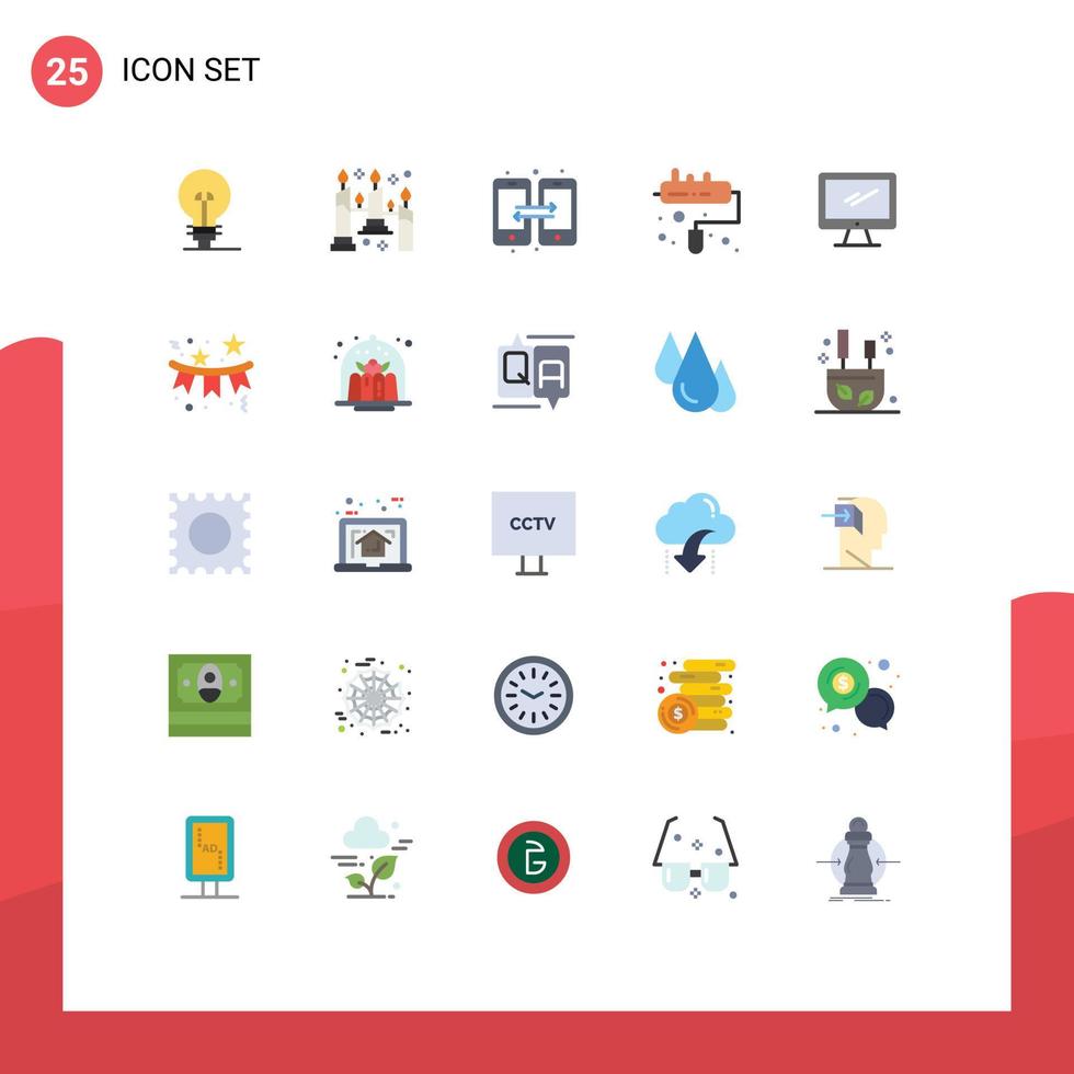 User Interface Pack of 25 Basic Flat Colors of device computer connection roller brush Editable Vector Design Elements