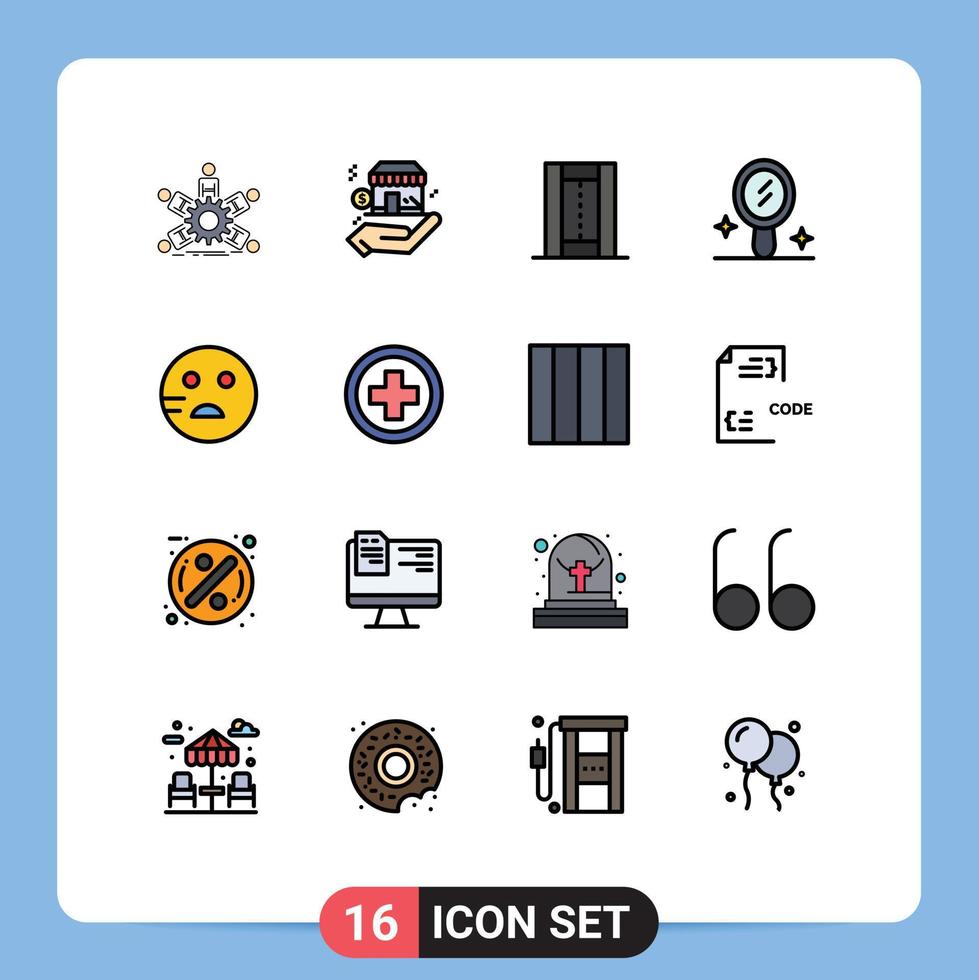 Group of 16 Modern Flat Color Filled Lines Set for emojis mirror dollar interior pitch Editable Creative Vector Design Elements