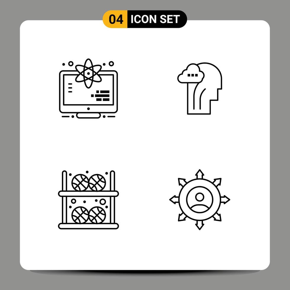 Line Pack of 4 Universal Symbols of atom basketball space mind player Editable Vector Design Elements