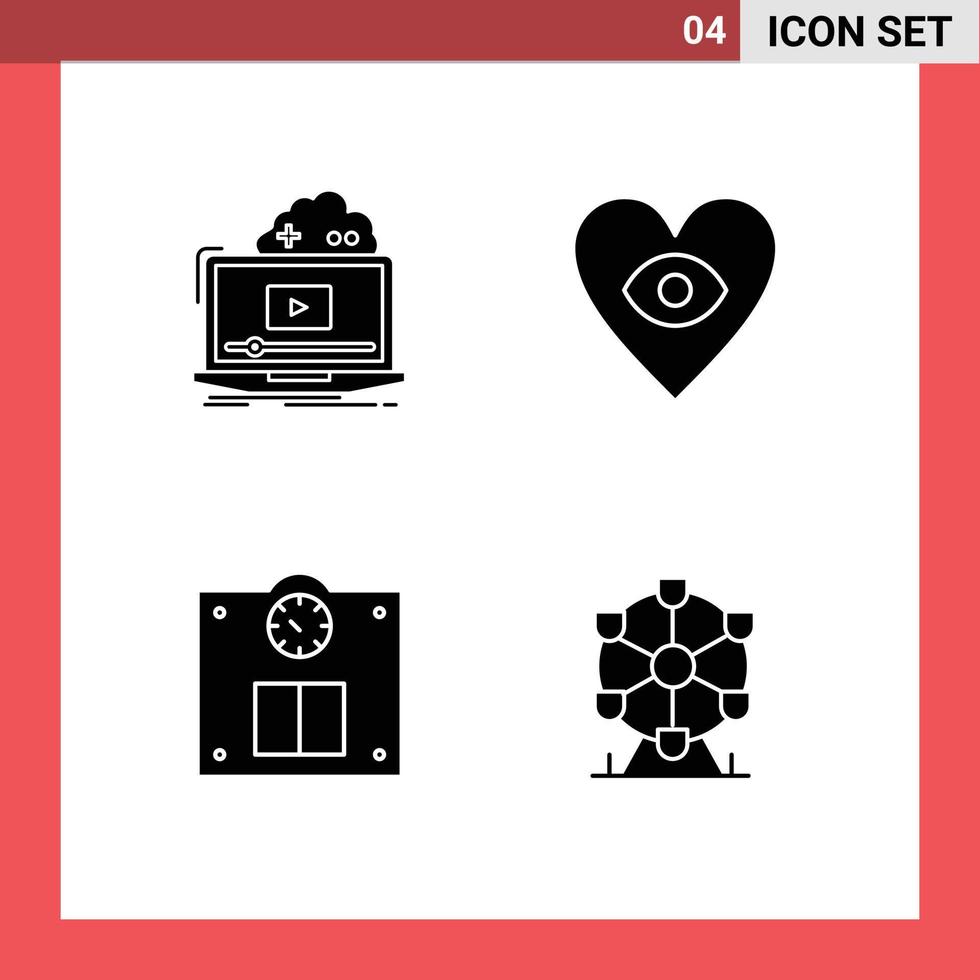 Pictogram Set of 4 Simple Solid Glyphs of cloud scales streaming heart atomium Editable Vector Design Elements