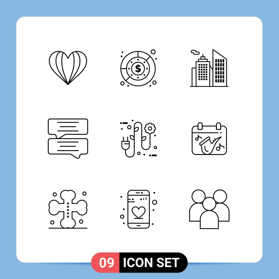 Universal Icon Symbols Group of 9 Modern Outlines of electrical plug eco revenue message bubble Editable Vector Design Elements