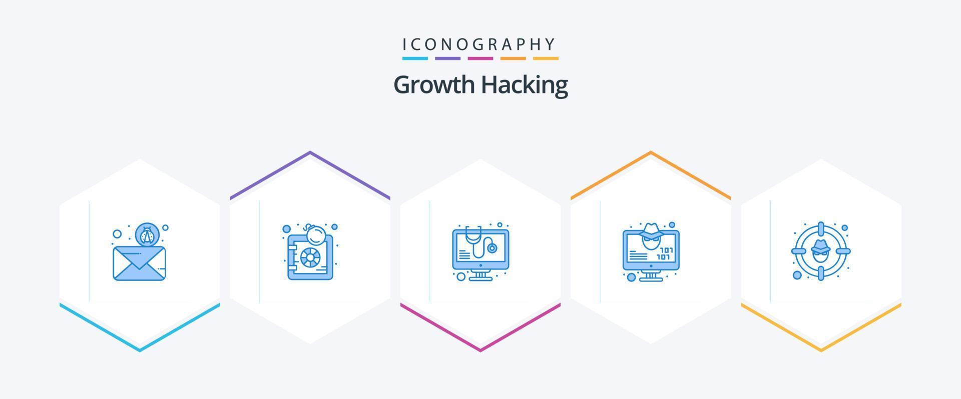 Hacking 25 Blue icon pack including cyber. monitor. security warning. hacker. virus vector