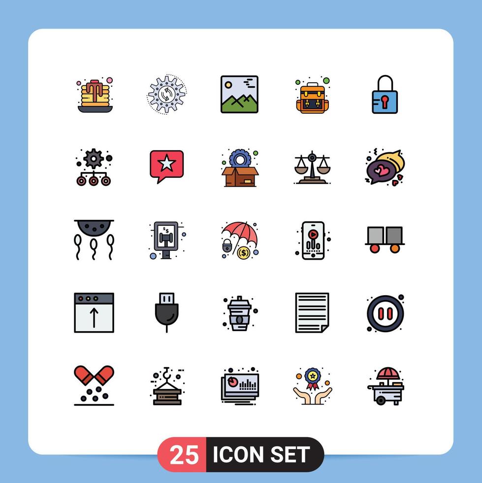 Stock Vector Icon Pack of 25 Line Signs and Symbols for school lock gallery traveling bag Editable Vector Design Elements