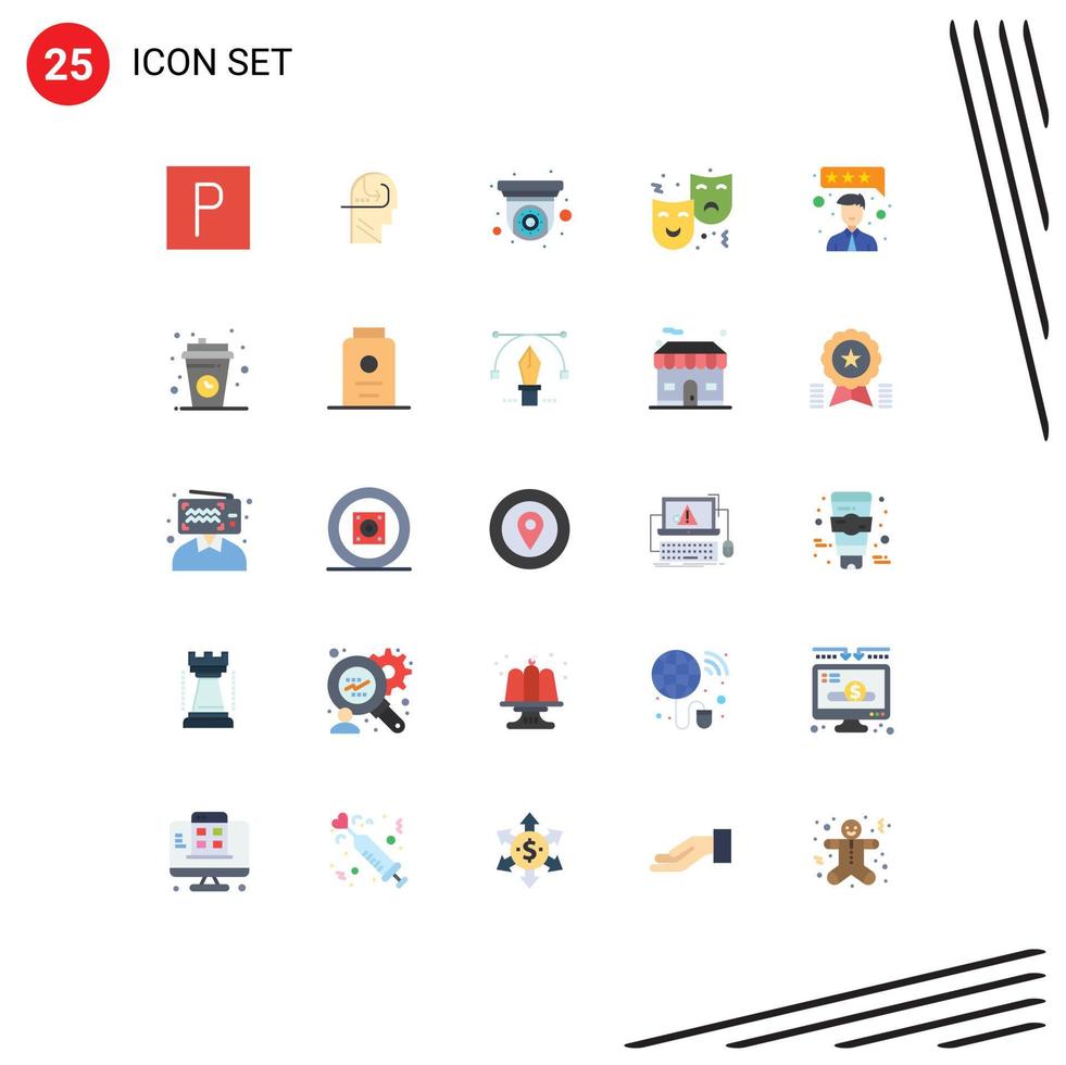 Group of 25 Modern Flat Colors Set for feedback drama cctv circus face Editable Vector Design Elements