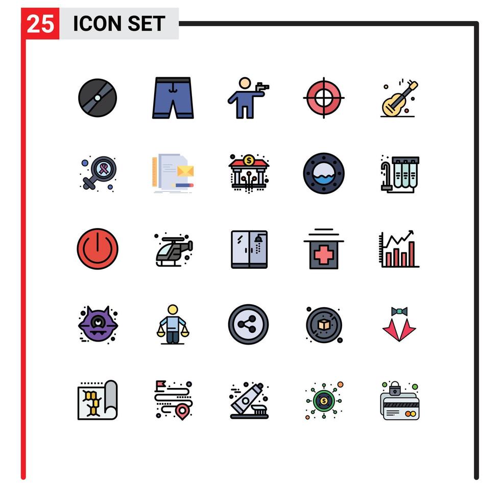 Modern Set of 25 Filled line Flat Colors Pictograph of mark goal dress murderer gunner Editable Vector Design Elements