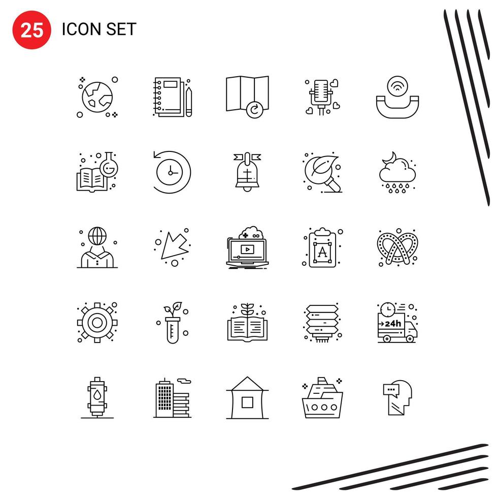Pack of 25 Modern Lines Signs and Symbols for Web Print Media such as handset wedding stationery married talking Editable Vector Design Elements