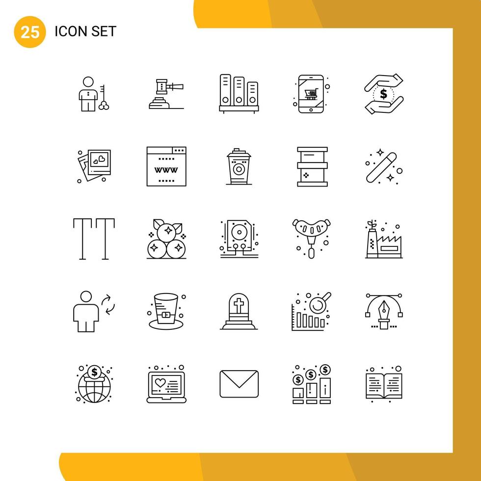 Universal Icon Symbols Group of 25 Modern Lines of reading book action legal hammer Editable Vector Design Elements