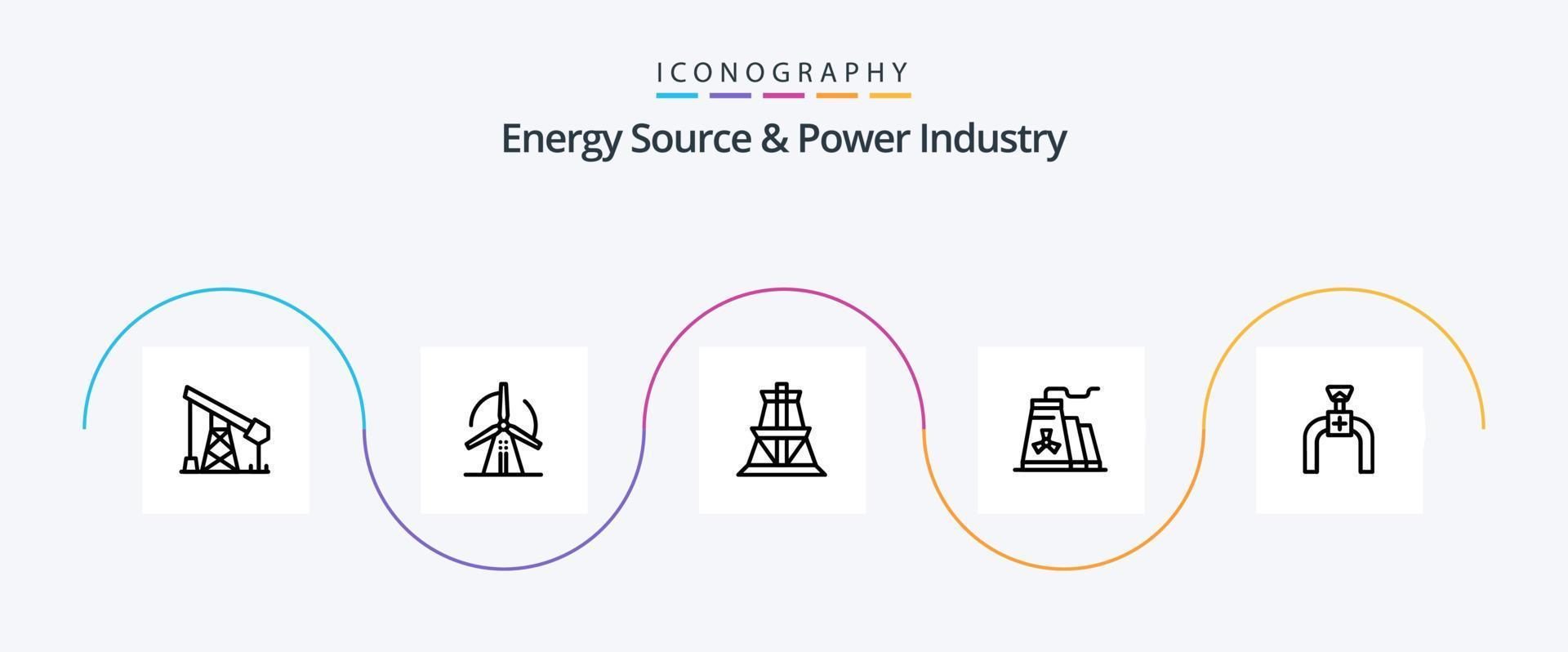 Energy Source And Power Industry Line 5 Icon Pack Including pipe. industry. electrical. factory. building vector