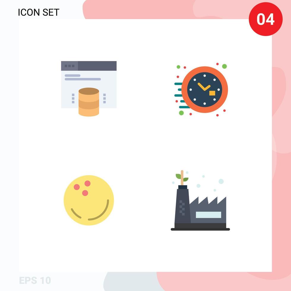 Group of 4 Flat Icons Signs and Symbols for hosting website bowling web time strike Editable Vector Design Elements