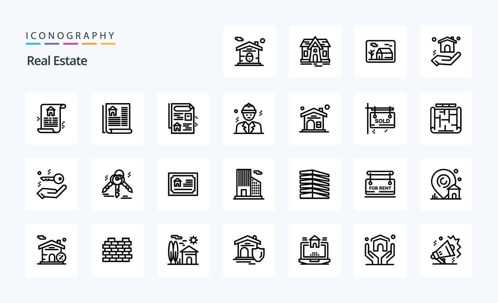 paquete de iconos de 25 líneas inmobiliarias vector