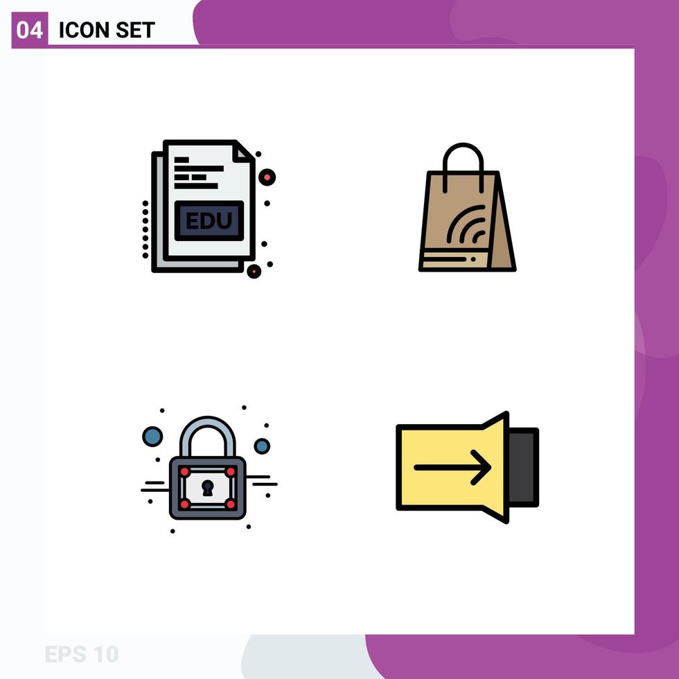 4 User Interface Filledline Flat Color Pack of modern Signs and Symbols of book lock online wifi gesture Editable Vector Design Elements
