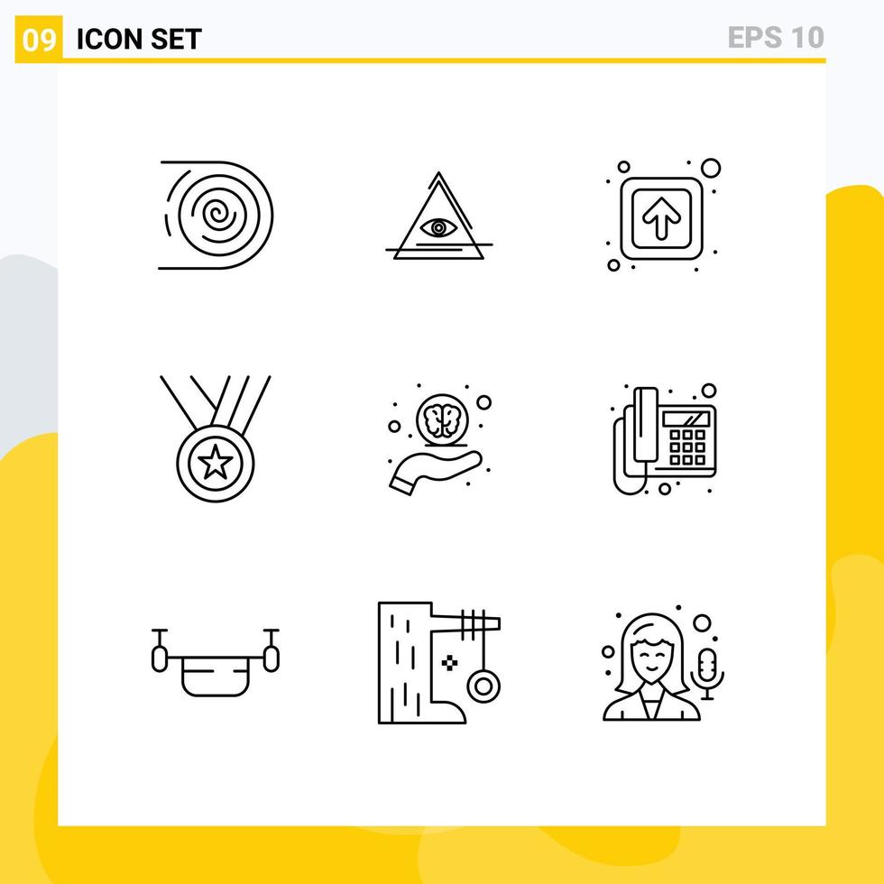 Set of 9 Vector Outlines on Grid for hand performance triangle medals signs Editable Vector Design Elements