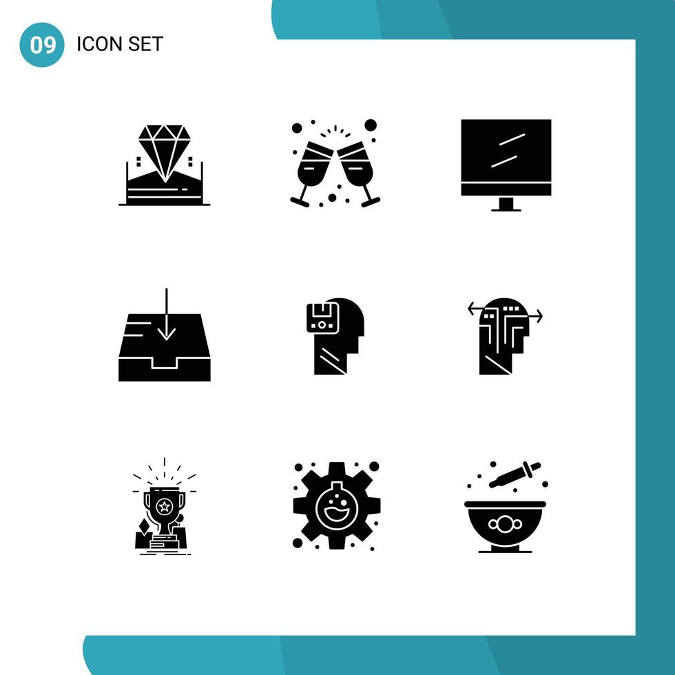 Pictogram Set of 9 Simple Solid Glyphs of user save computer memory mailbox Editable Vector Design Elements