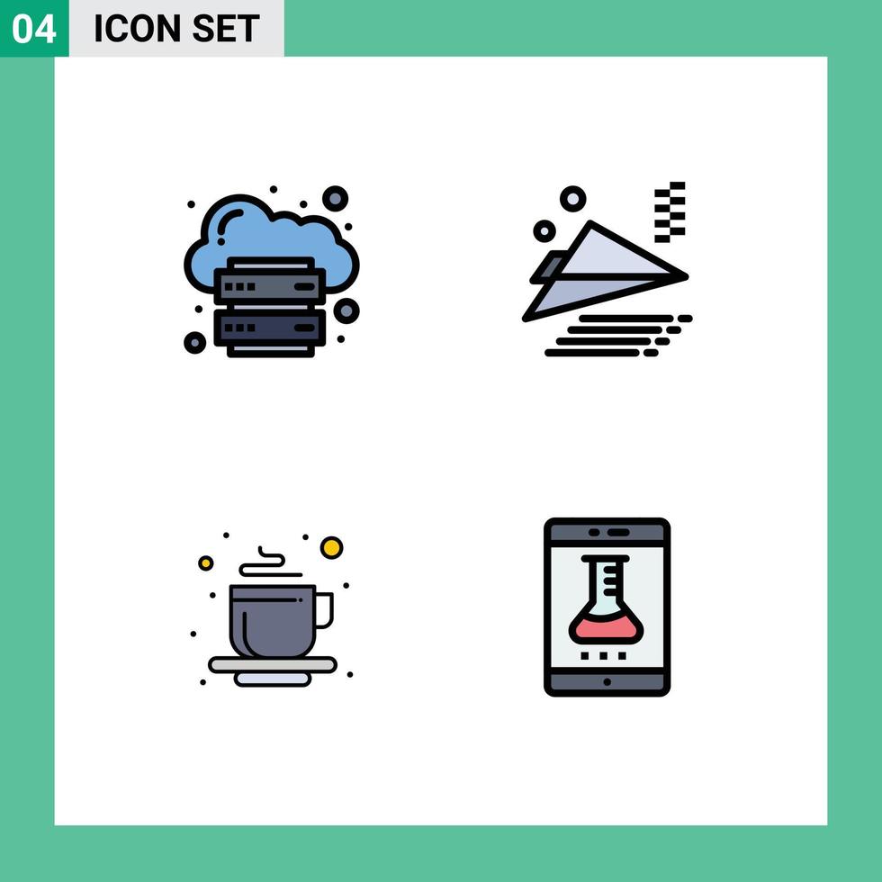 4 Universal Filledline Flat Color Signs Symbols of cloud hot internet paper plane tea place Editable Vector Design Elements