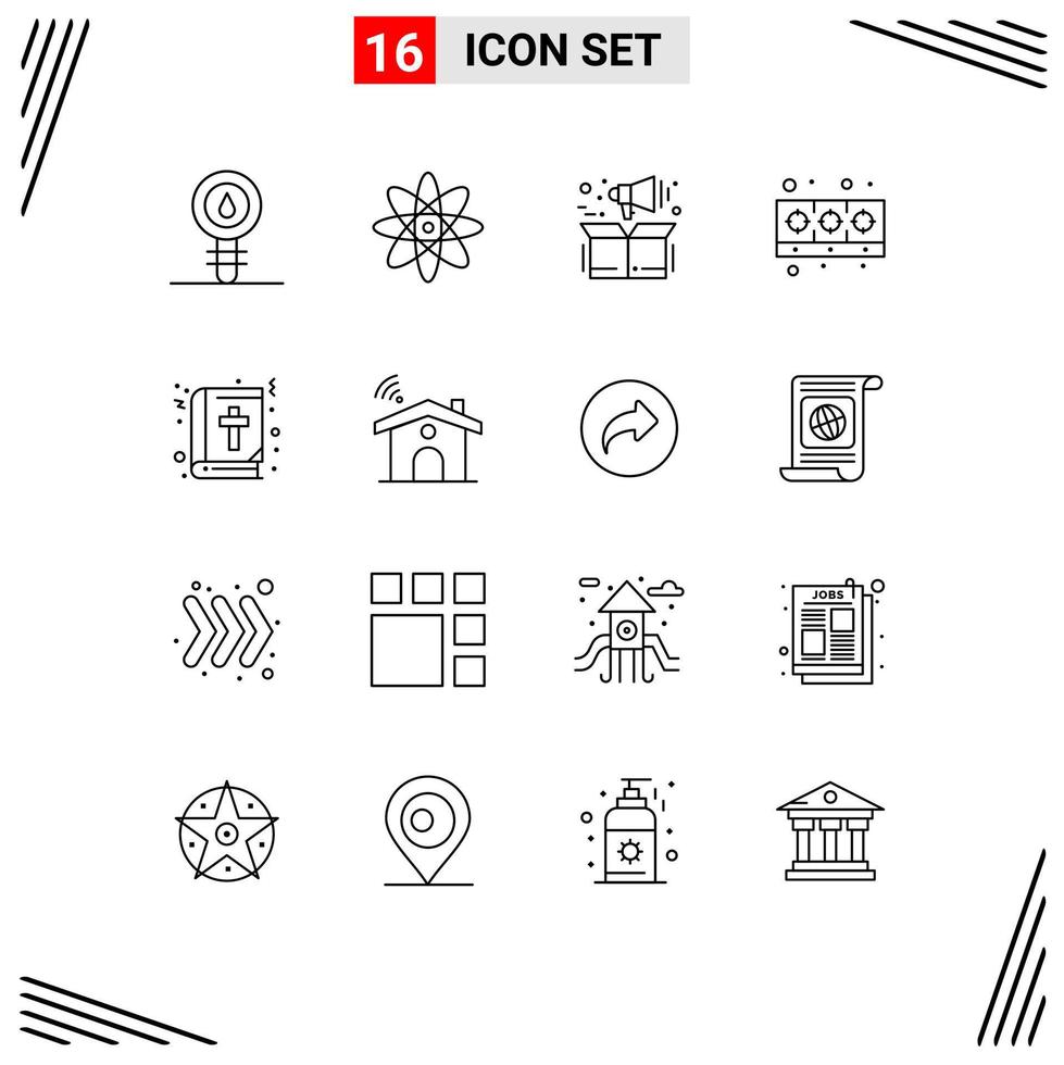 Group of 16 Modern Outlines Set for book kitchen management food cooker Editable Vector Design Elements