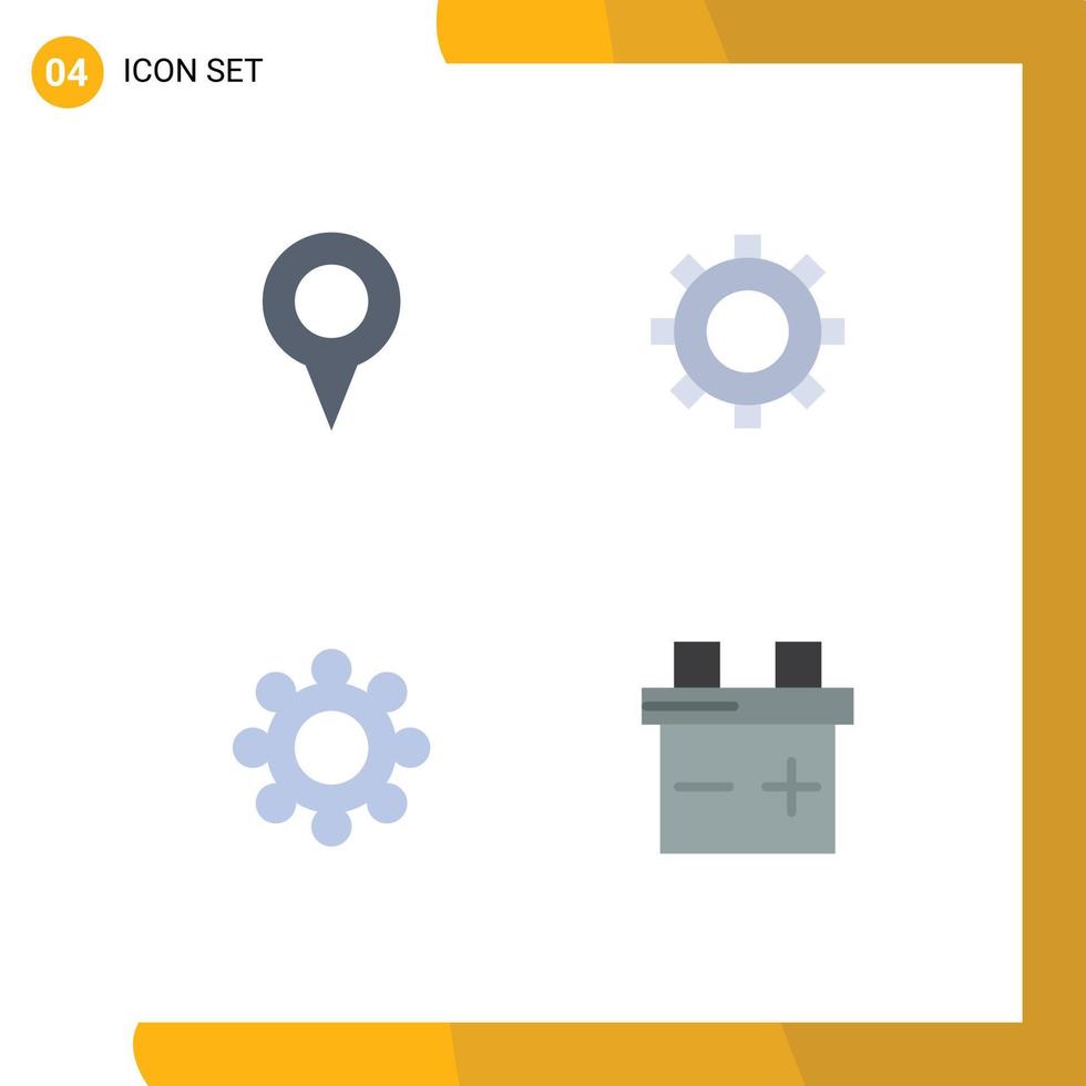 Modern Set of 4 Flat Icons and symbols such as geo location cogs pin setting car Editable Vector Design Elements