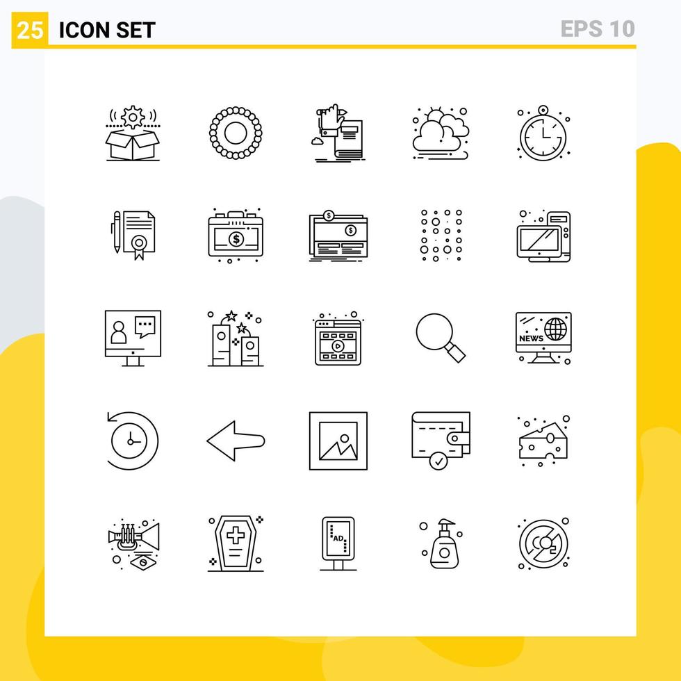 Universal Icon Symbols Group of 25 Modern Lines of location sun education cloud growth Editable Vector Design Elements