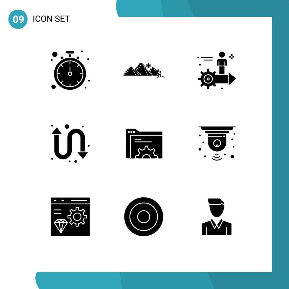 9 Thematic Vector Solid Glyphs and Editable Symbols of gear repeat scene arrows user Editable Vector Design Elements