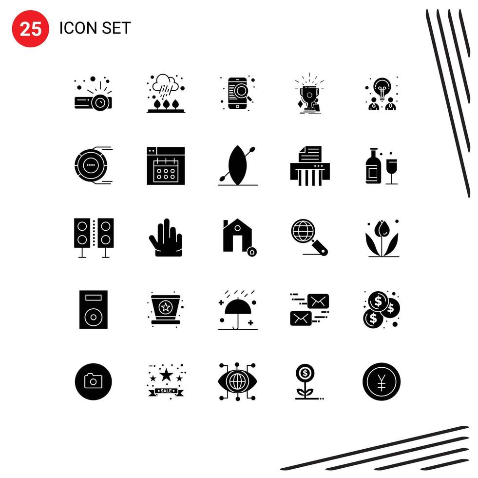 conjunto de pictogramas de 25 glifos sólidos simples de diseño ganador trofeos móviles juego elementos de diseño vectorial editables vector